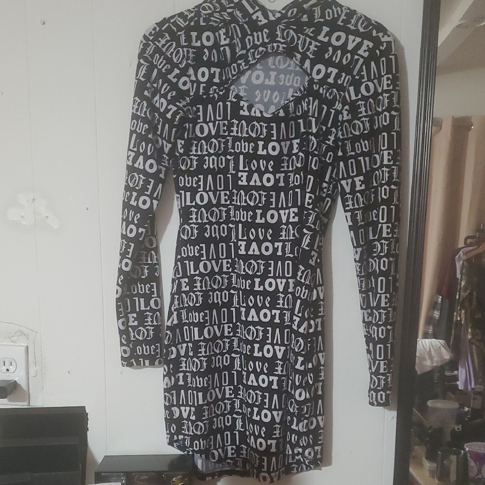 Black and White Mock Neck Bodycon Dress